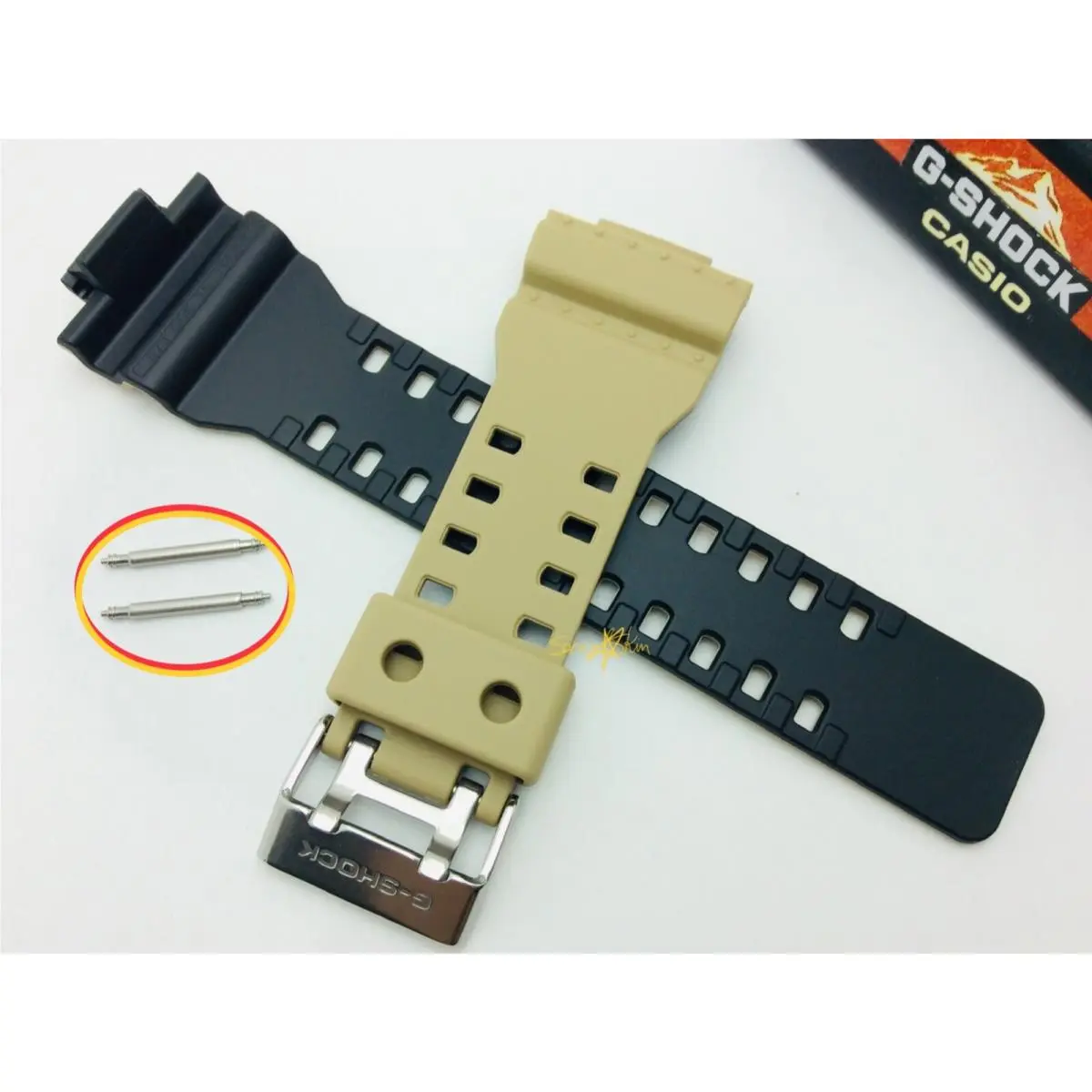 Casio Watch Band G-shock GA-100L-8A - Beige Tan/black Strap + Pins