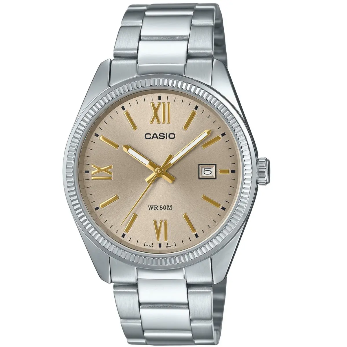Casio Men`s Dress Watch Champagne Sunray Dial Steel Band Date 50M MTP-1302DD-9AV