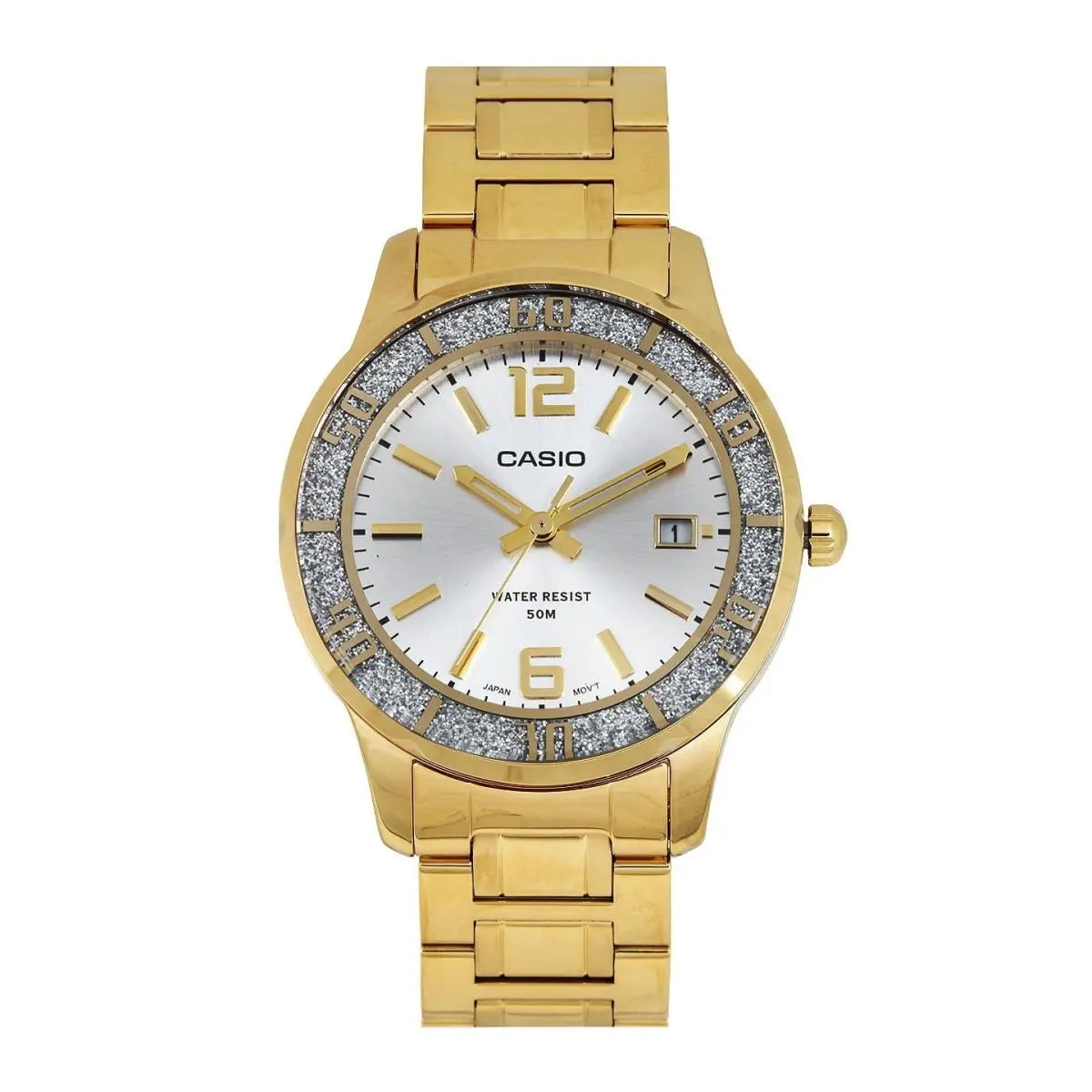 Casio Silver Dial Date Gold-tone Stainless Steel Ladies Watch LTP-1359G-7AV