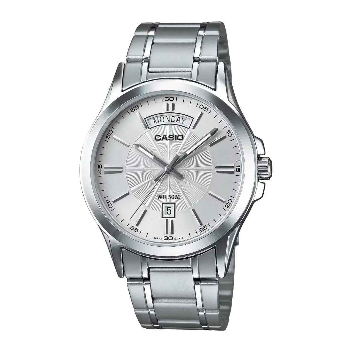 Casio Men’s Silver Dial Analog Watch with Stainless Steel Bracelet