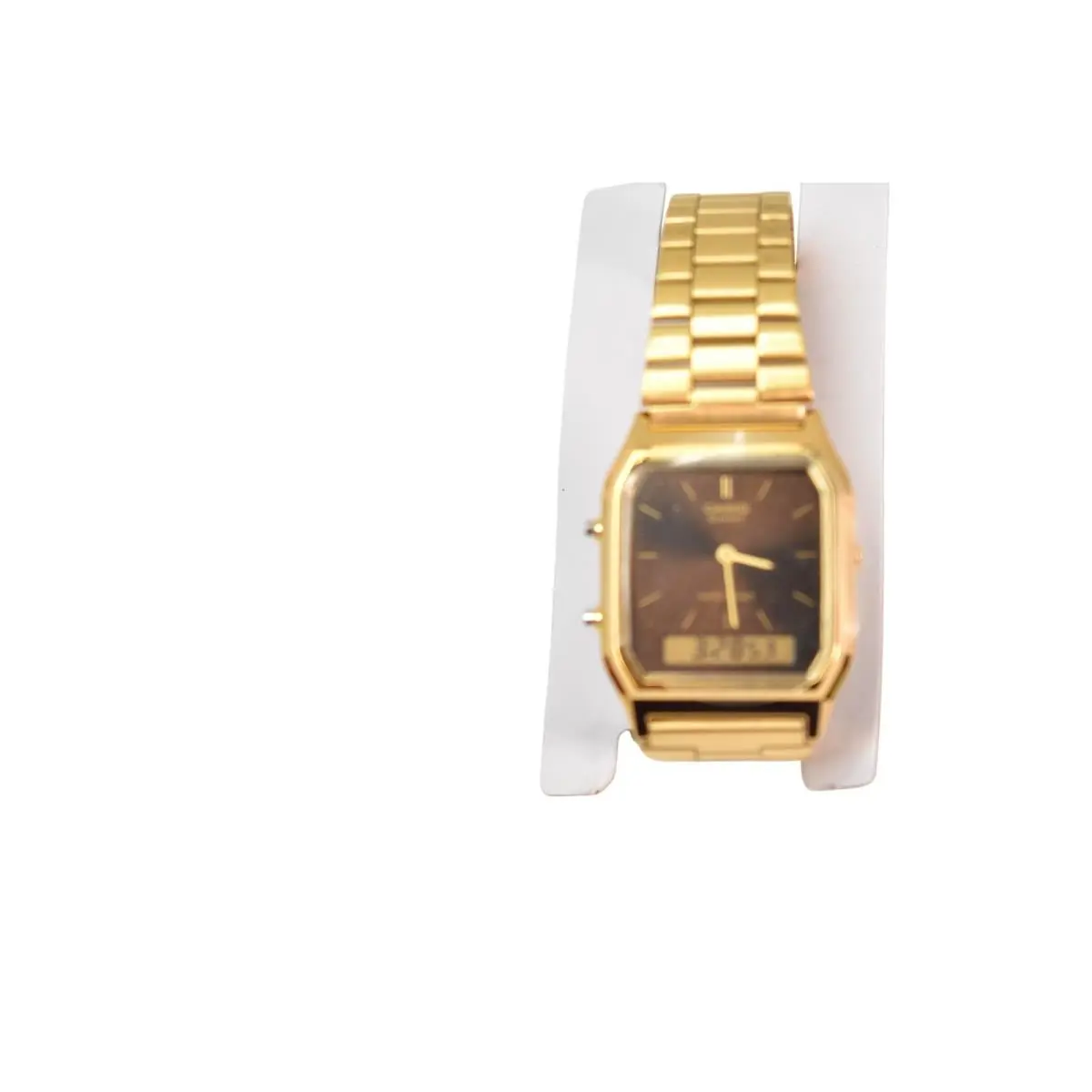 Casio Watch Mens Gold Tone Quartz Analog Digital Black Dial Module 5154 Box