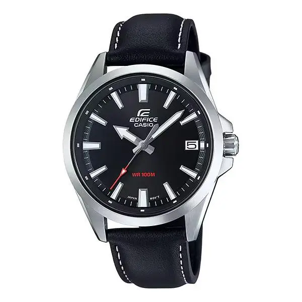 Casio Edifice EFV-100L-1AV Men`s Watch Leather Band Black Analog Display