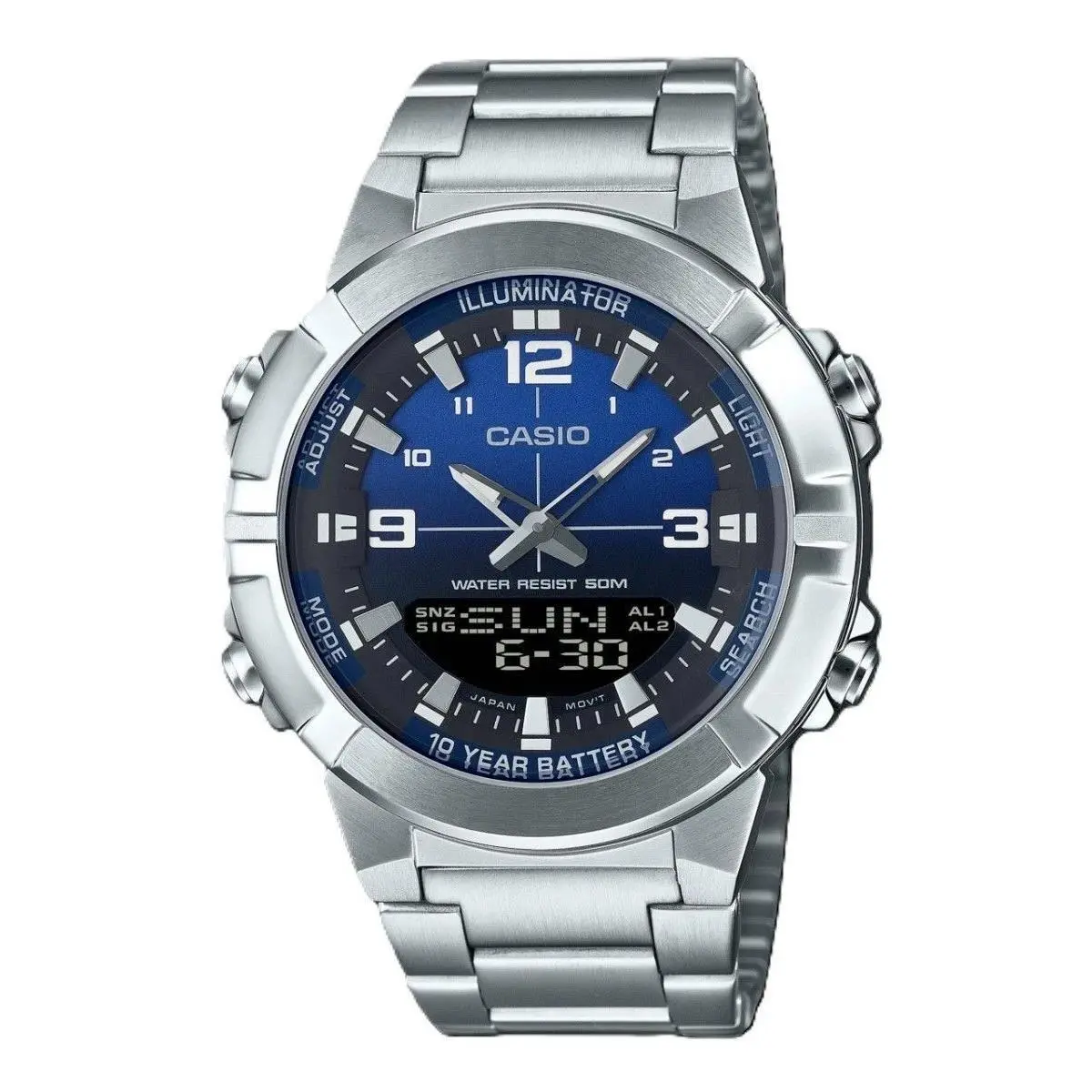 Casio AMW-870DA-2A1 Men`s Analog Digital Blue Dial Stainless Steel Watch