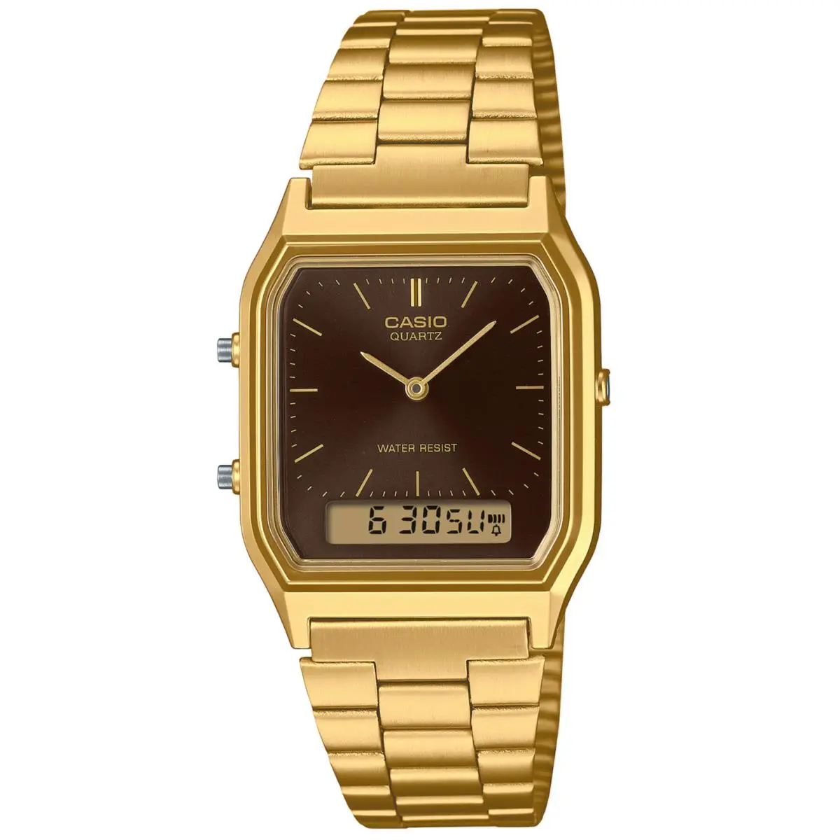 Vintage AQ-230GA-5AMQY Gold IP Brown Sunray Dial Dual Time Alarm WR Unisex by Casio