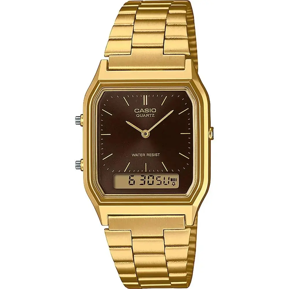 Vintage Unisex Gold-tone Brown Dial Watch - AQ-230GA-5AMQYDF by Casio