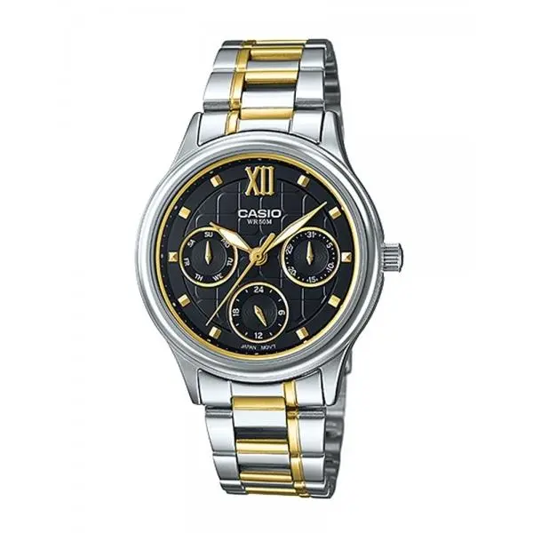 Casio Black Dial Day Date Two-tone St.steel Ladies Watch LTP-E306SG-1A