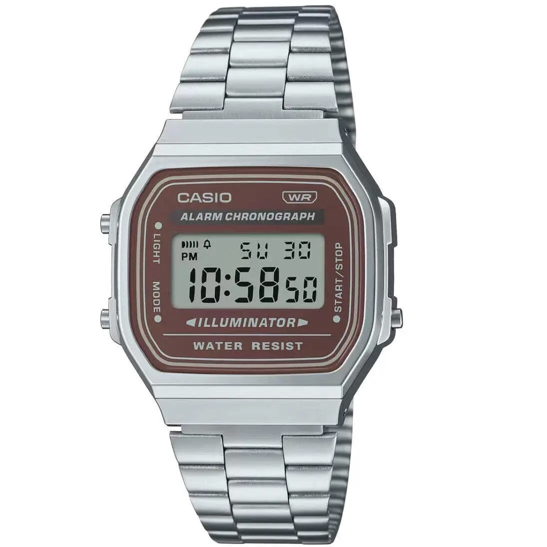 Casio Silver/brown Unisex Retro Style Unisex Digital Watch A168WA-5AY