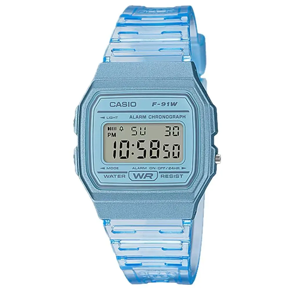 Men`s Transparent Blue Digital Watch - F-91WS-2CF by Casio
