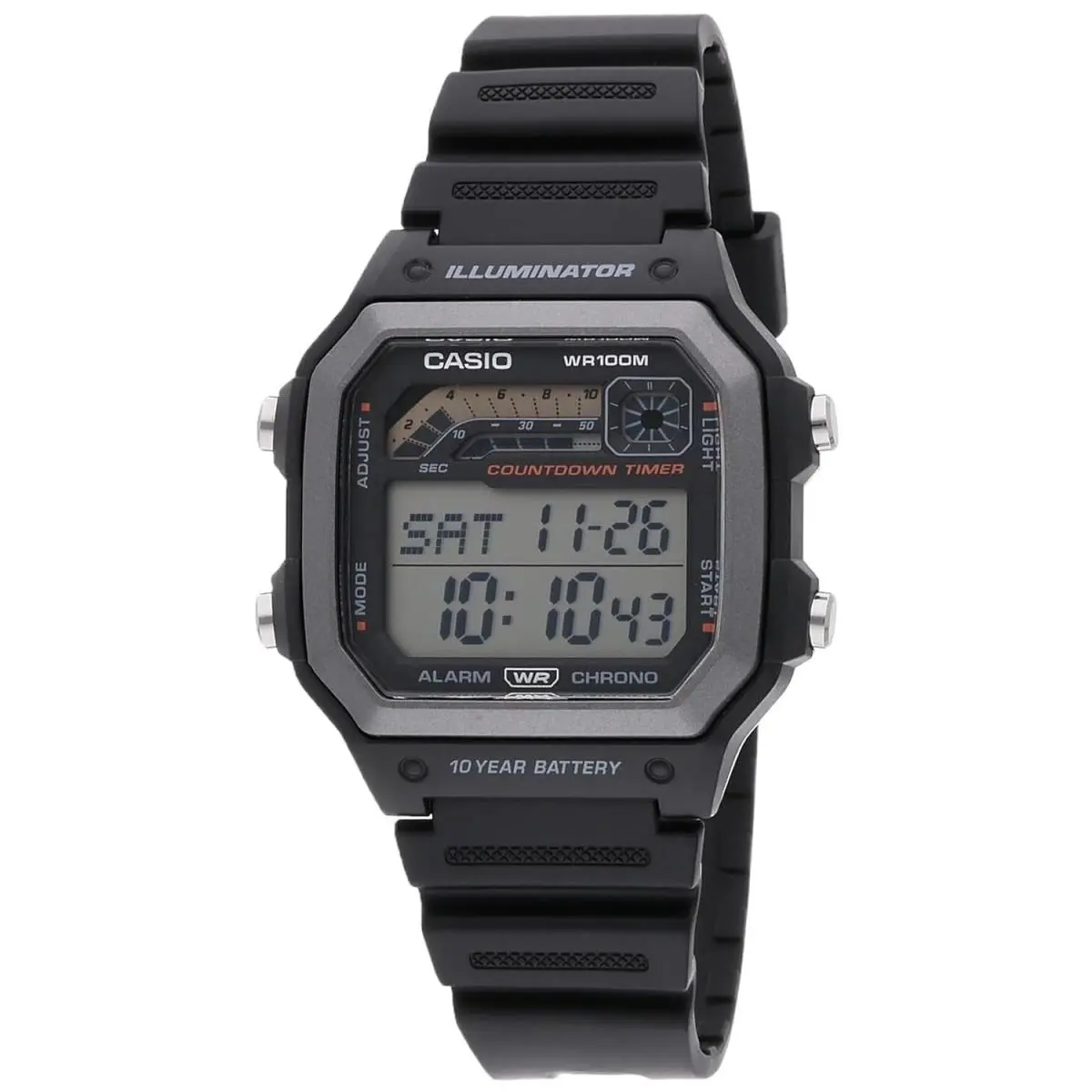 Casio Illuminator 10-Year Battery Countdown Timer Alarm Chronograph Men`s Watch
