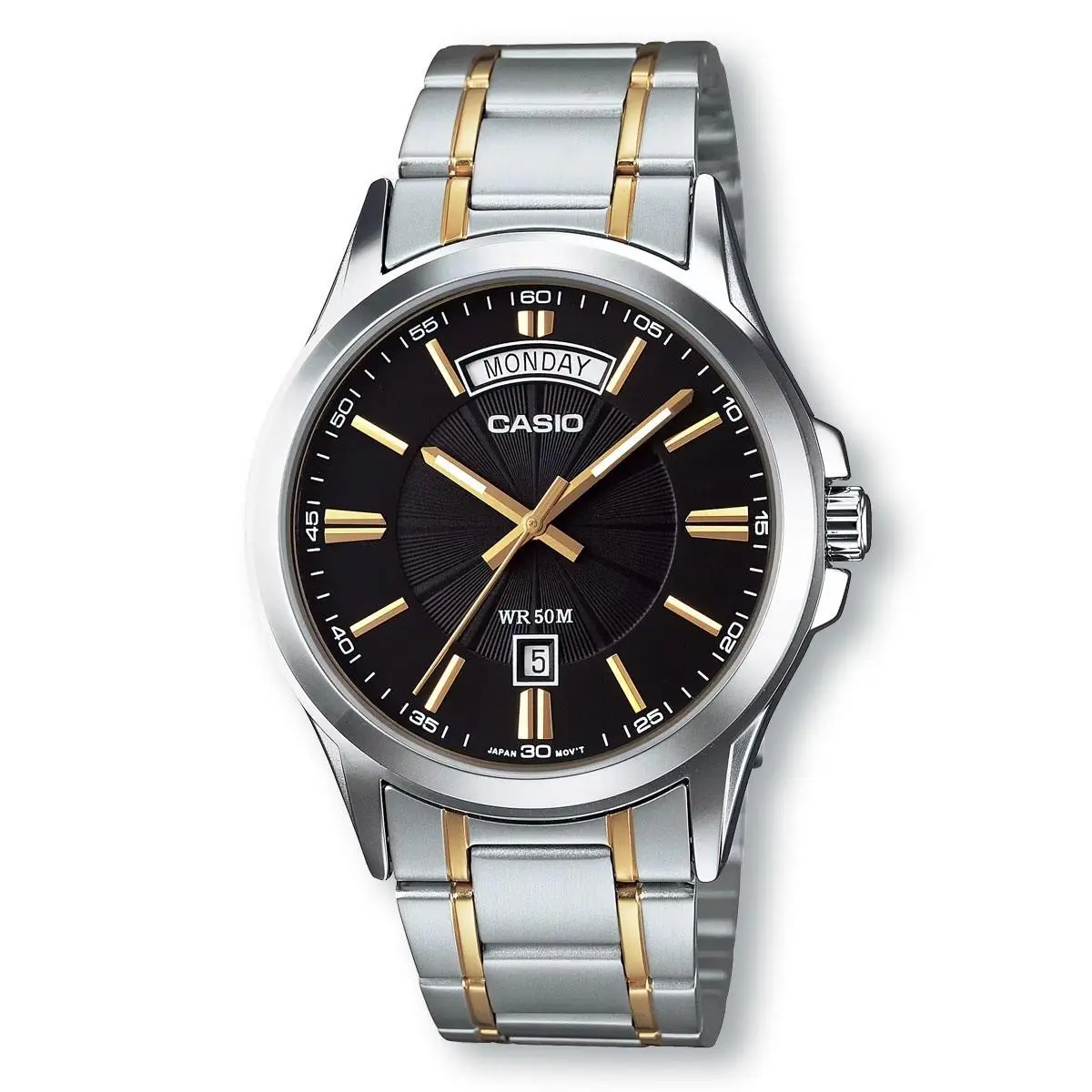 MTP1381G-1AV Classic Analog Black/gold Dial Watch by Casio