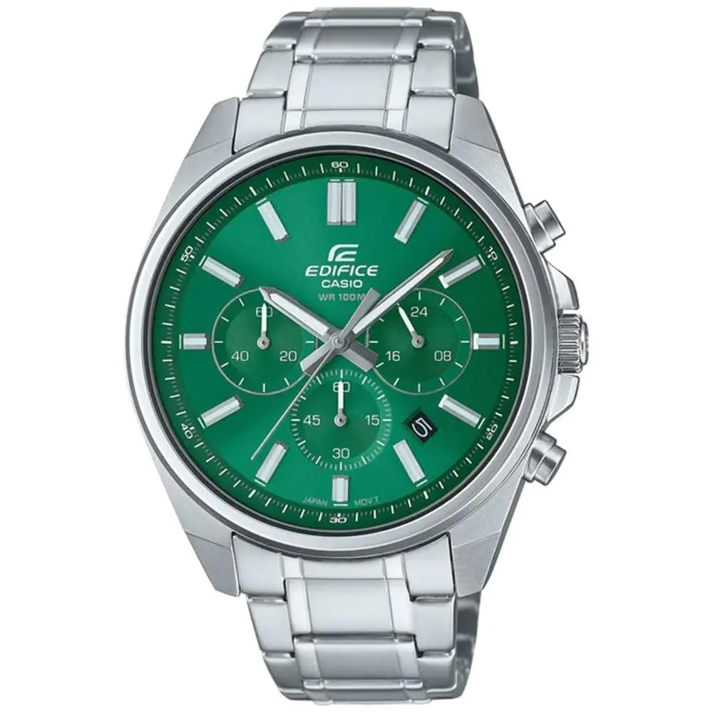 Casio Edifice Men`s Green Dial Stainless Steel Watch EFV-650D-3A