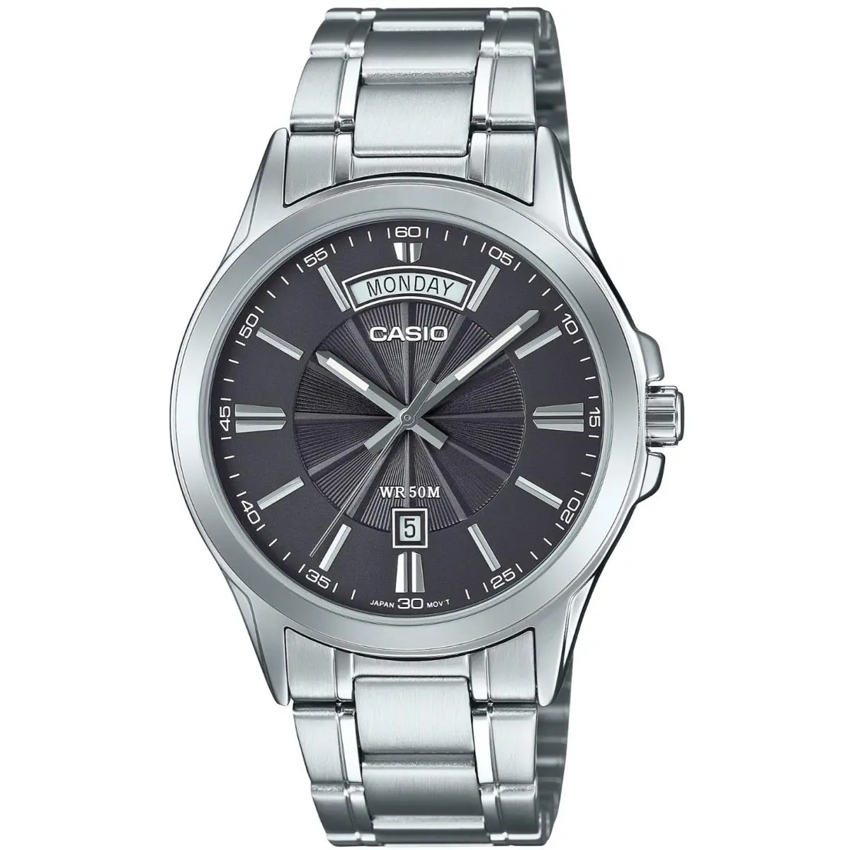 Casio Men`s Stainless Steel Watch Gray Dial Day Date 50M WR Analog MTP-1381D-8AV