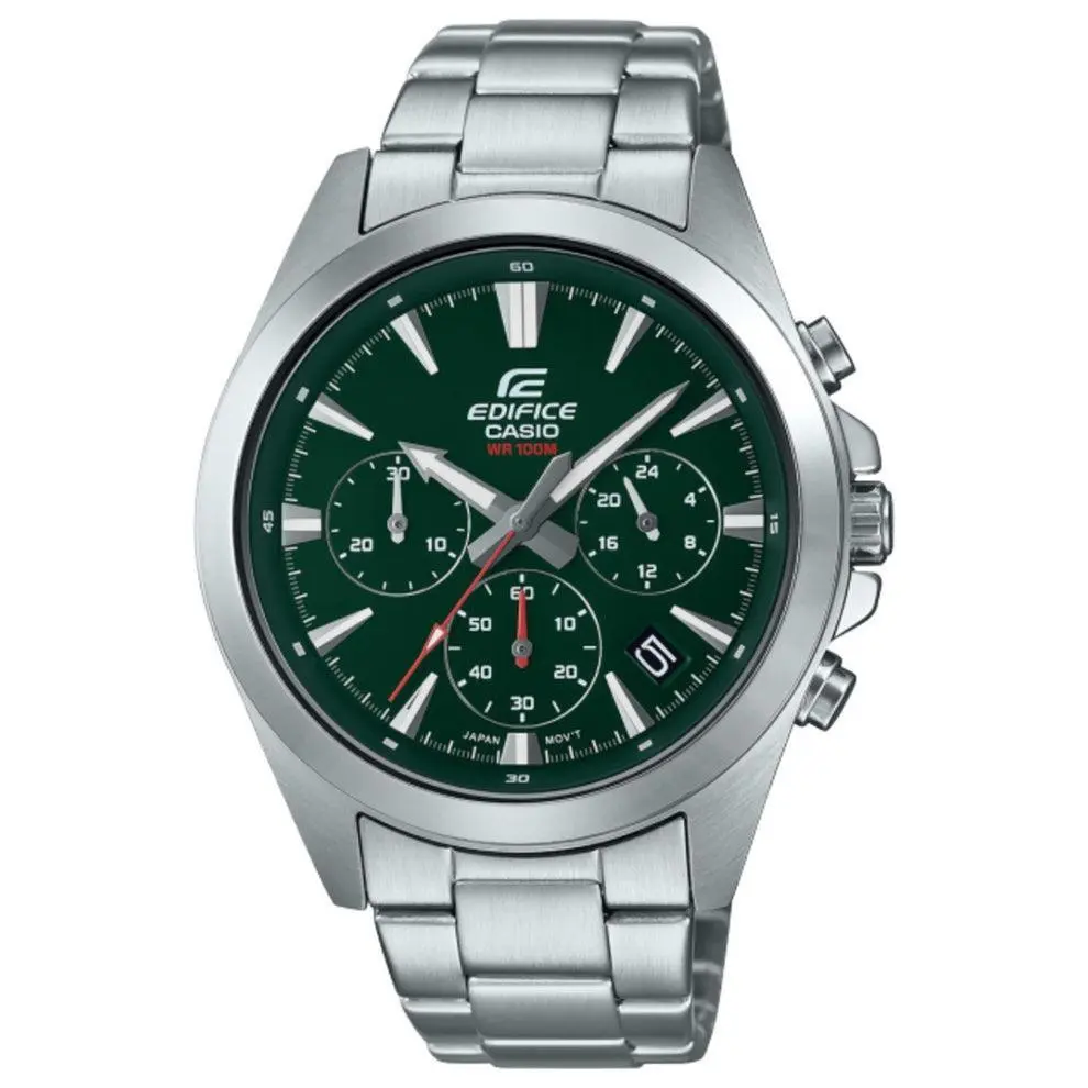 Casio Edifice Men`s Green Dial Stainless Steel Watch EFV-630D-3A