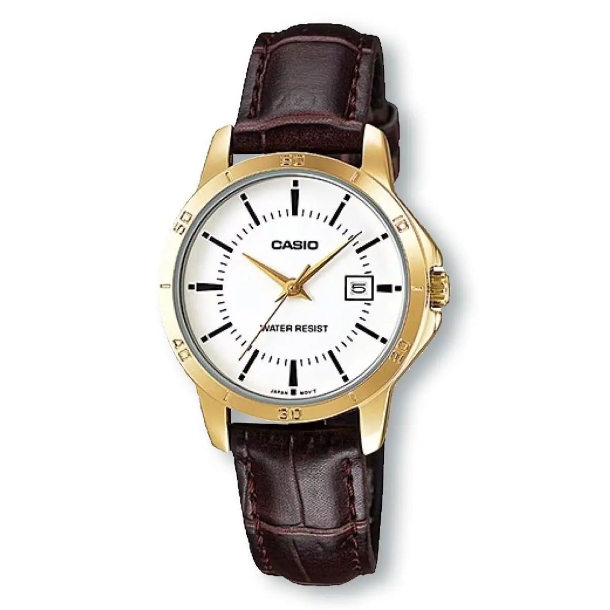 Casio LTPV004GL-7A Simple Easy to Use Analog Brown Leather Band Watch