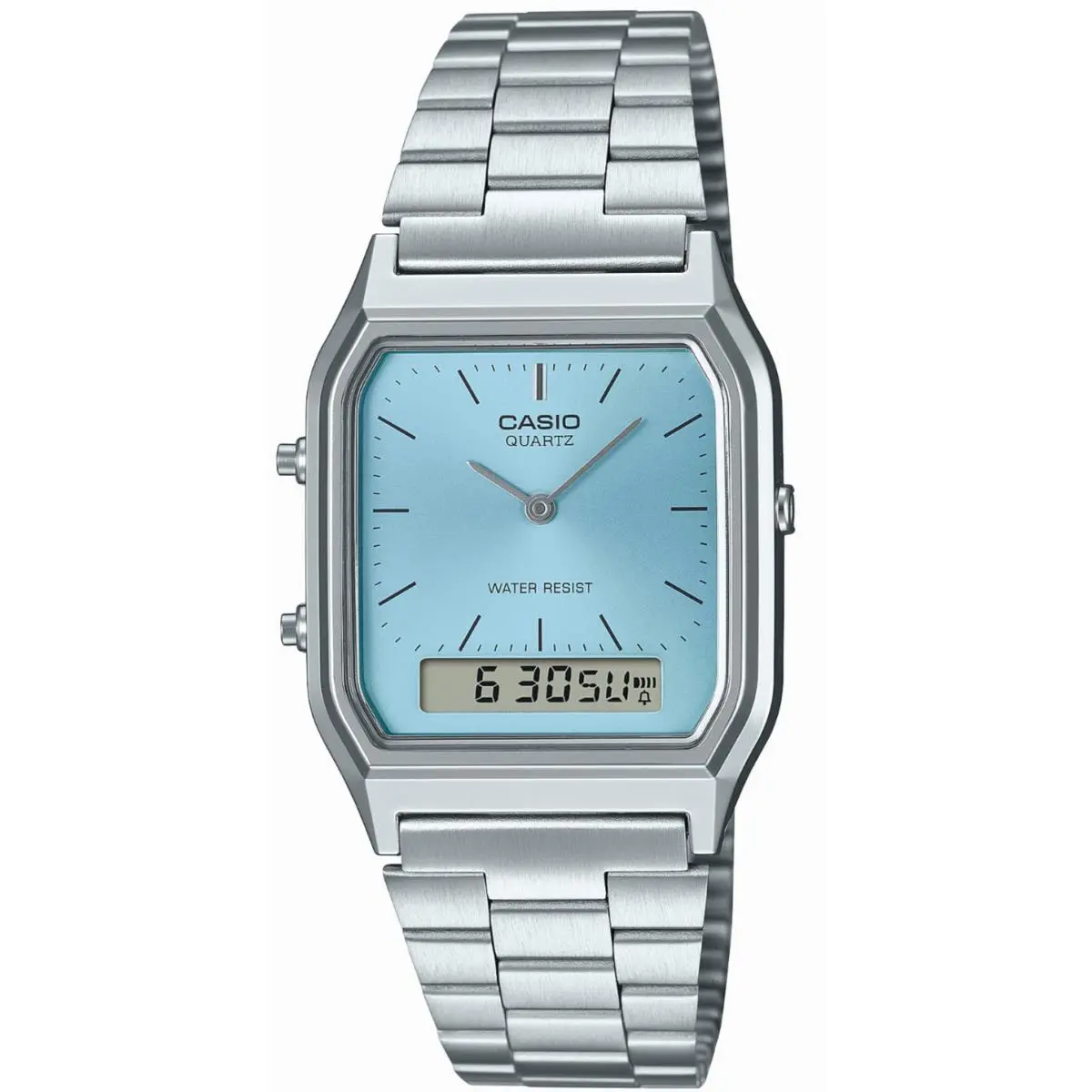 Casio AQ-230A-2A1MQY Vintage Ana-digi Unisex Watch Light Blue Dial Steel Band WR