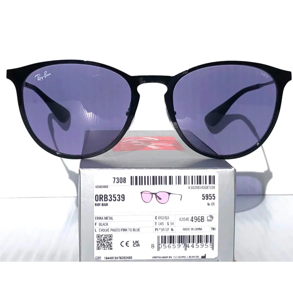 Ray Ban Erika Metal Black Photochromic Pink Gradient Blue Sunglass RB3539 002/Q3