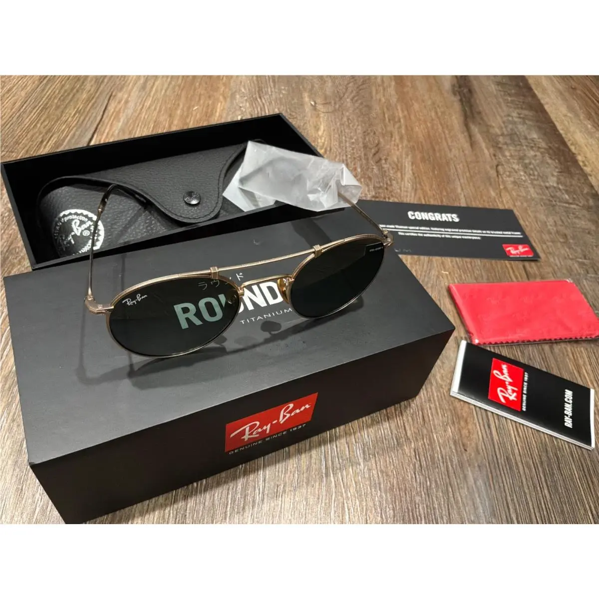 Ray-ban Round Antique Gold Titanium Sunglasses RB8147 913658 Polarized