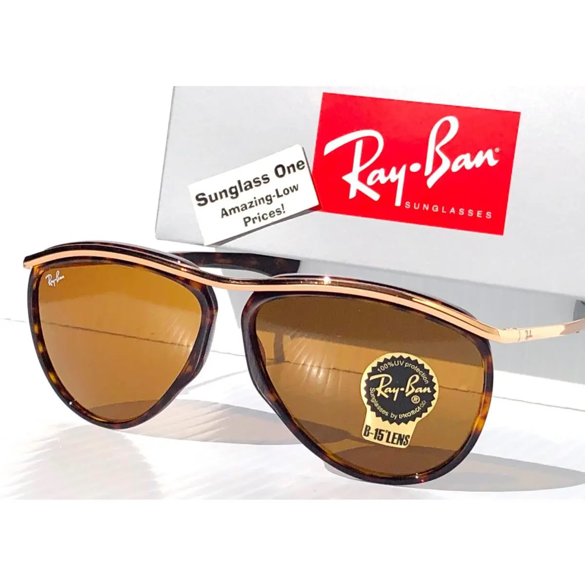 Ray Ban Olympian Aviator Rose Gold Havana Lens Sunglass RB 2219 1309/33