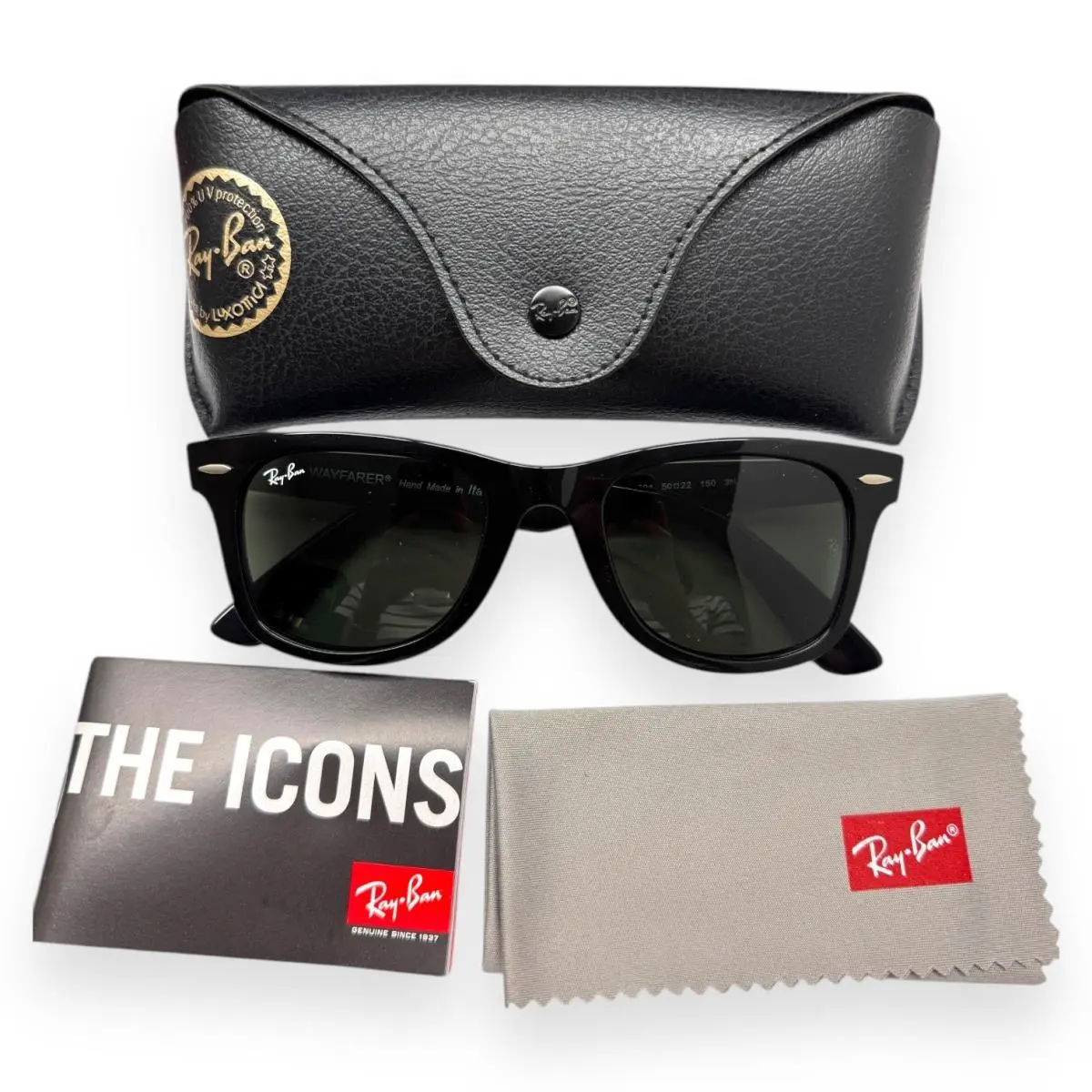 Ray-ban Wayfarer Sunglasses RB 2140 901 Polished Black Green Glass 50mm W/case