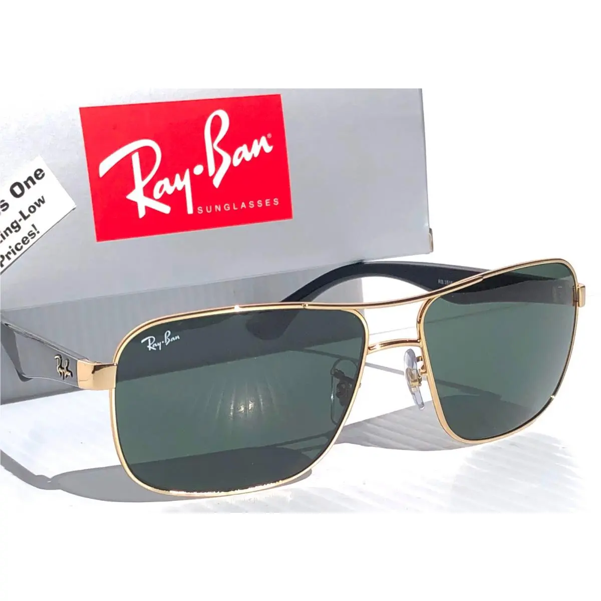 Ray Ban Arista Gold Black Pilot w Green G15 Lens Sunglass RB3516 001/71
