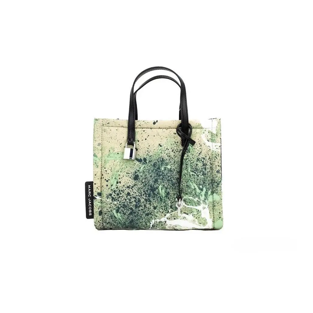Marc Jacobs Mini Green Multi Splatter Paint Print Nylon Crossbody Tote Handbag