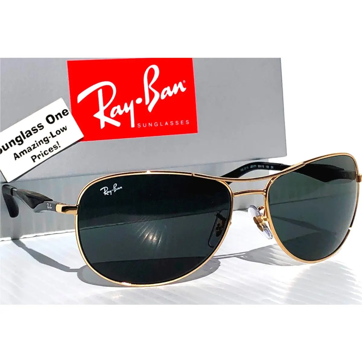 Ray Ban Arista Gold Polished 59mm Aviator Green Lens Sunglass RB 3519 001/71