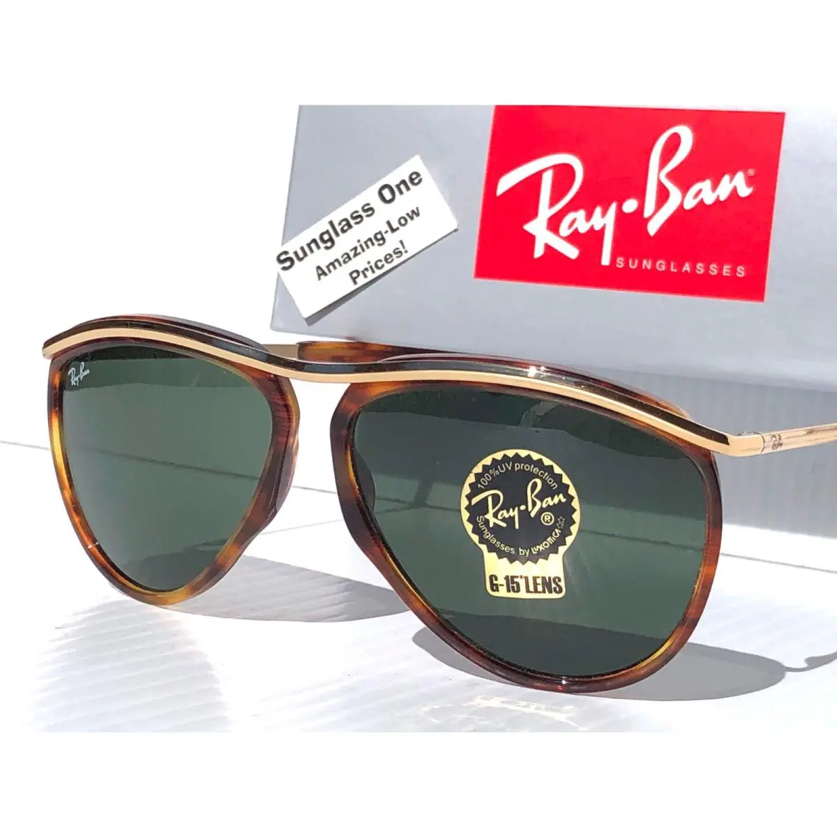 Ray Ban Olympian Havana Gold Frame G-15 Green Lens Sunglass RB2219 954/13