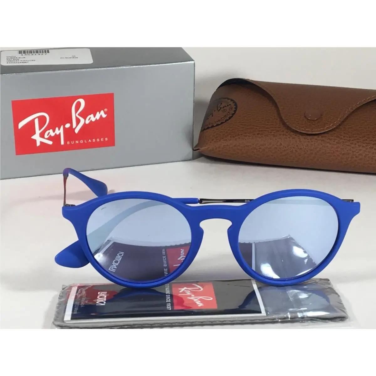 Ray-ban RB 4243 6263/1U Round Phantos Sunglasses Matte Blue Gray Flash Lens 49mm