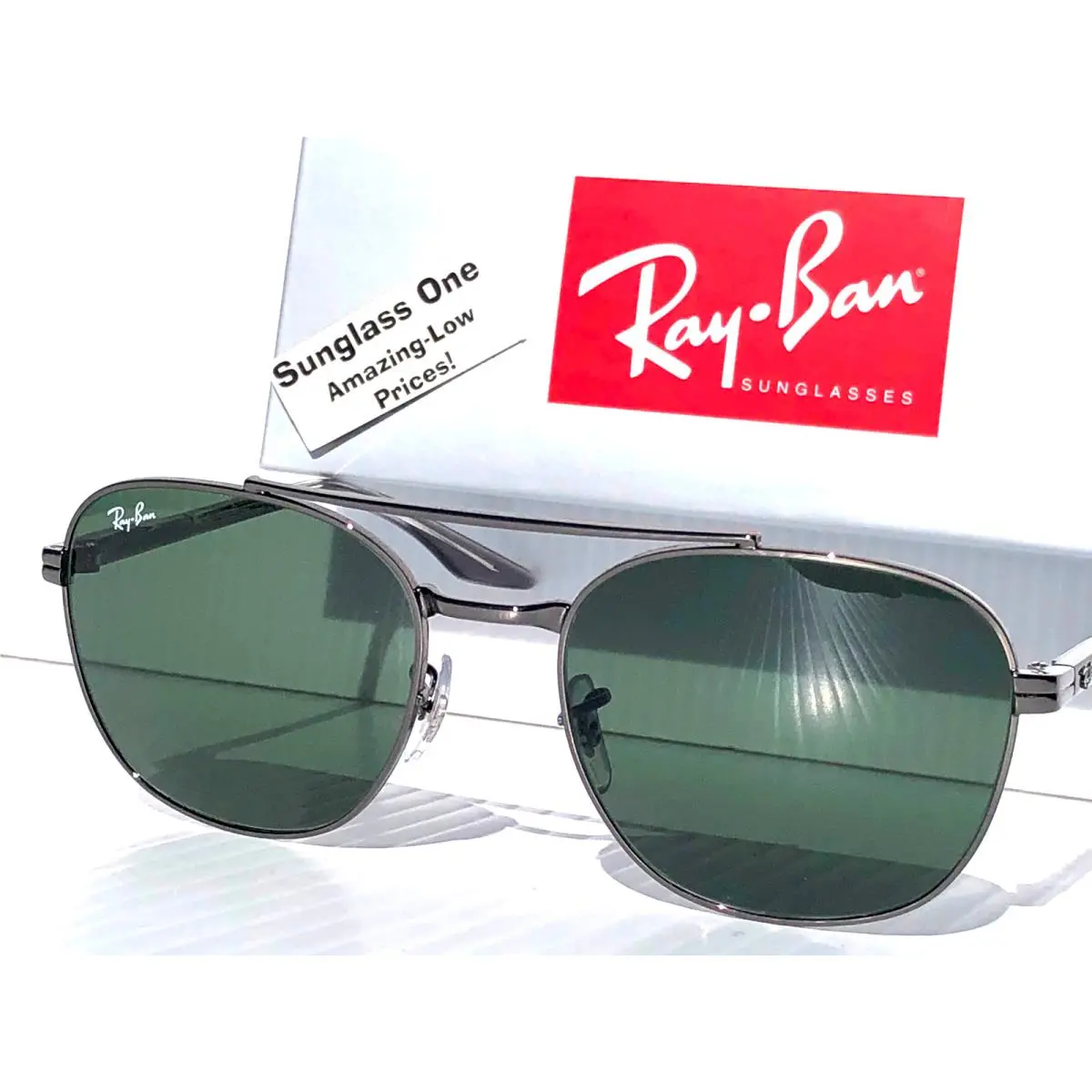 Ray Ban Gunmetal 55mm Pilot UV Protective Dark Green Lens Sunglass RB3688 004/35