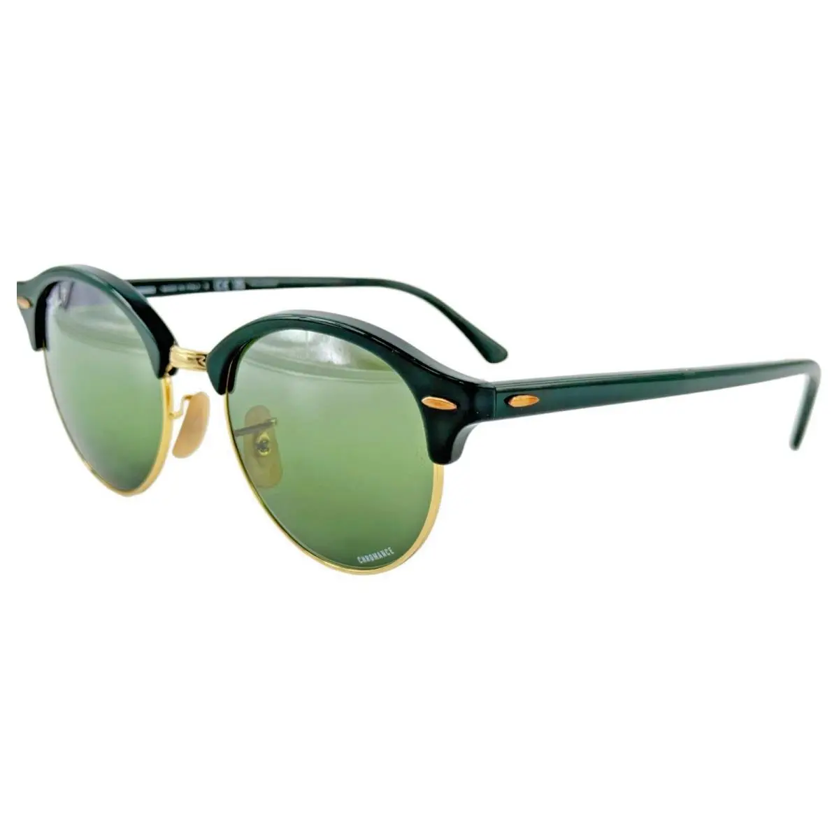 Ray Ban RB4246 Clubround Metal Sunglass 1368/G4 Green on Gold 51-19 Chromance - Frame: Green, Lens: Green