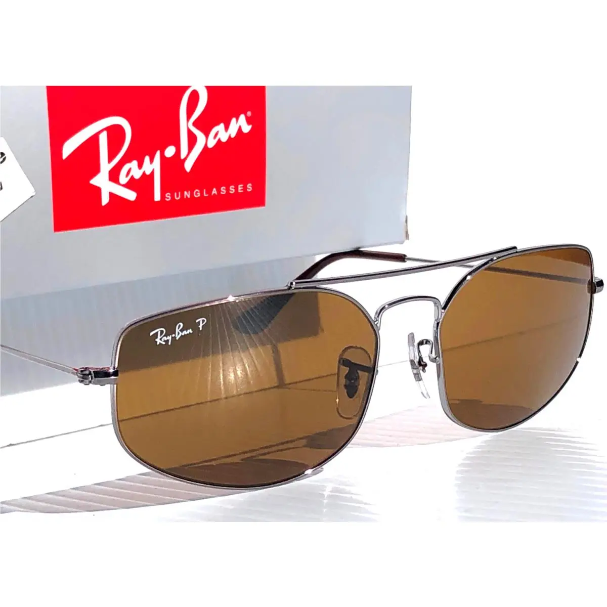 Ray Ban Explorer 5 Legend Polarized Brown in Chrome Sunglass RB 3845 004/57