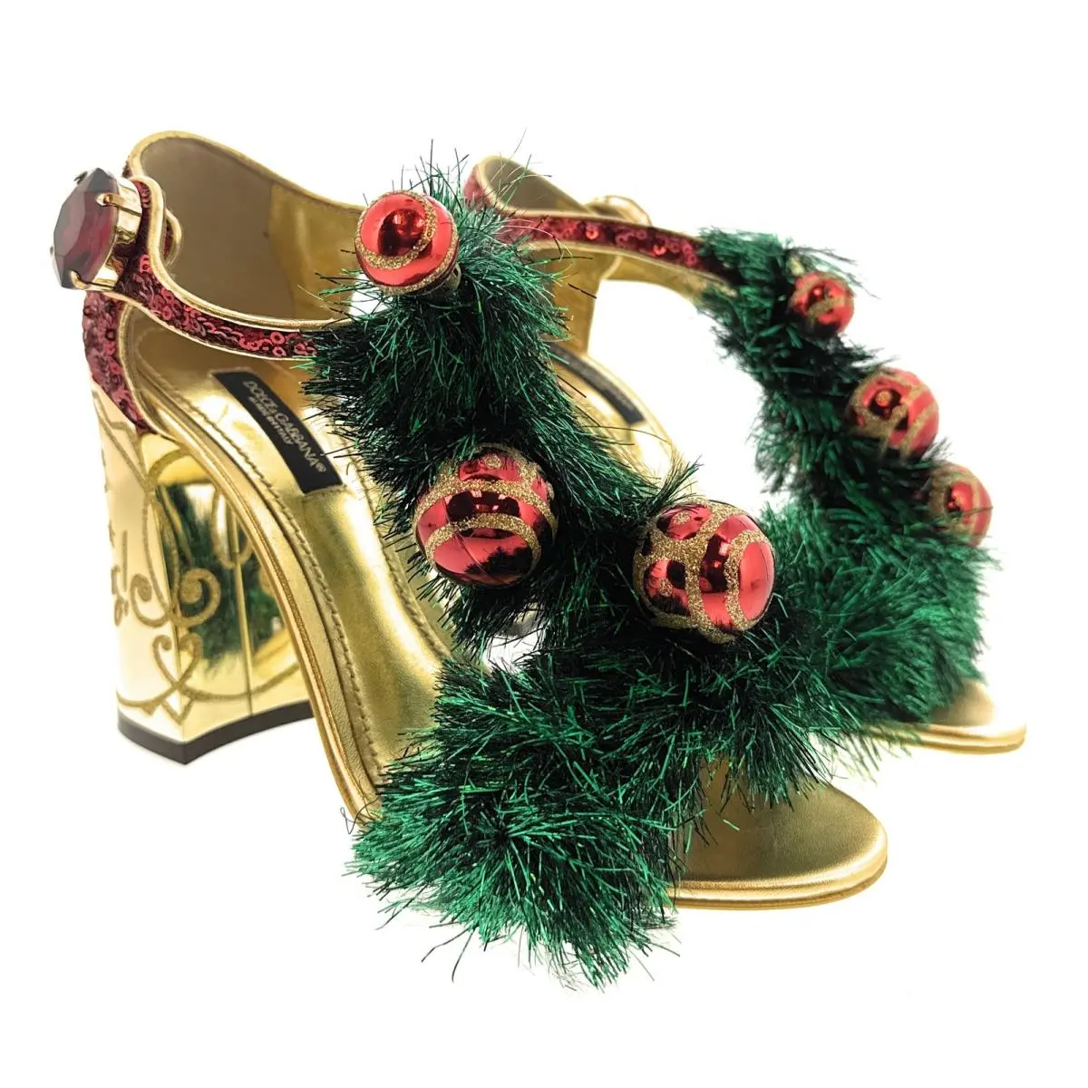 Dolce Gabbana Red Merry Christmas Block Heel Glitter Heels-36.5