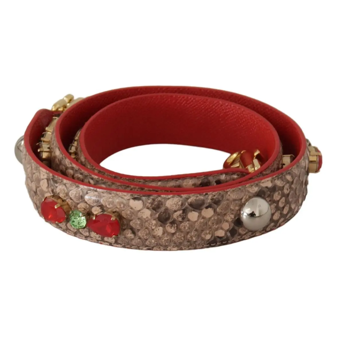 Dolce Gabbana Brown Python Leather Crystals Shoulder Strap