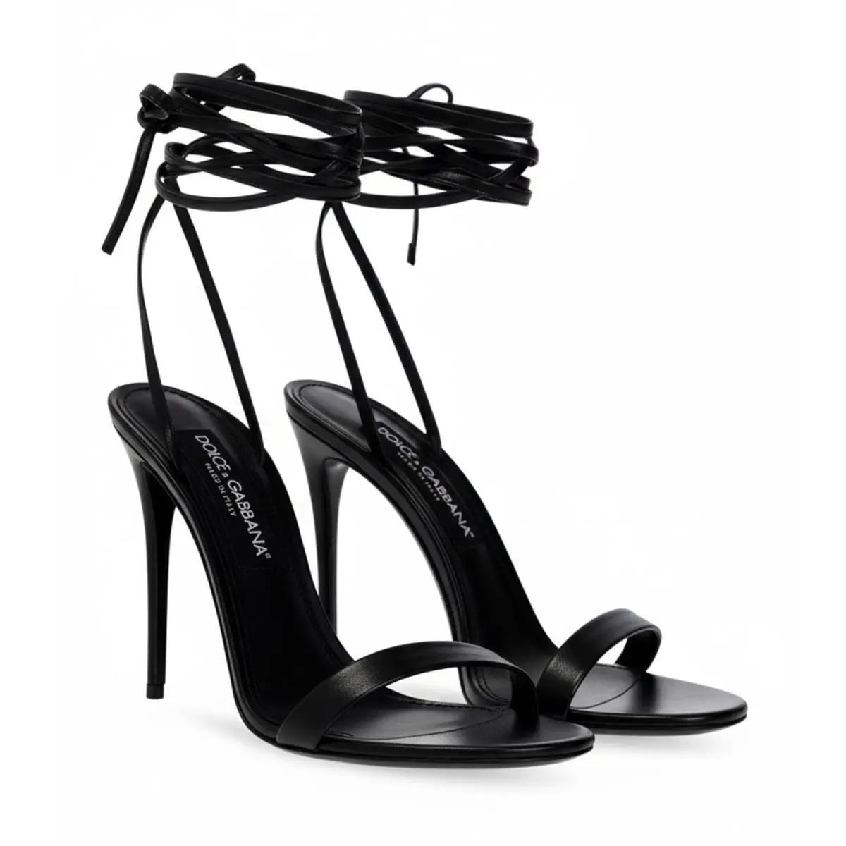 Dolce Gabbana Black Leather Lace-up Stiletto Sandals-EU35