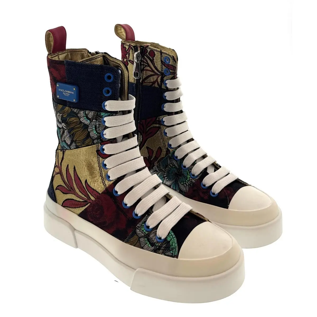 Dolce Gabbana Multicolor Patch Work Lace Up Hightop Womens Sneakers-35