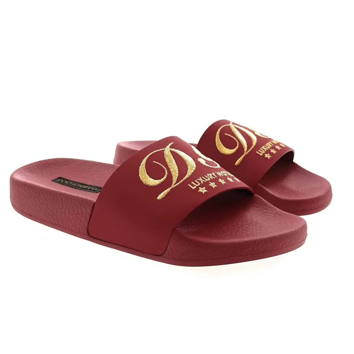 Dolce Gabbana Red Embroidered Logo Pool Slides-EU36