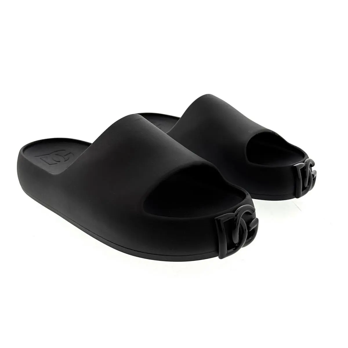 Dolce Gabbana Matte Black DG Logo Embossed Slides-EU35