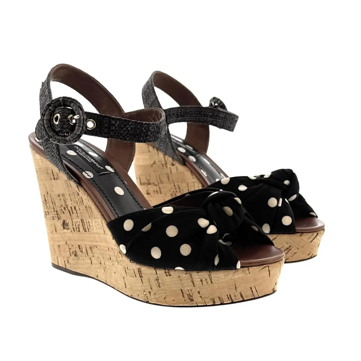 Dolce Gabbana Polka Dot Cork Wedge Sandals-EU36