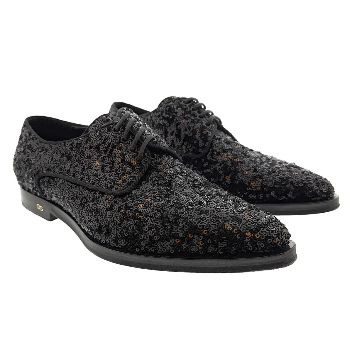 Dolce Gabbana Black Sequin Embellished Mens Lace Up Dress Shoes-39