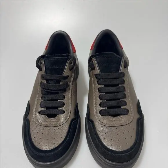 Dolce Gabbana Roma Panelled Leather Sneakers Grey Black Red