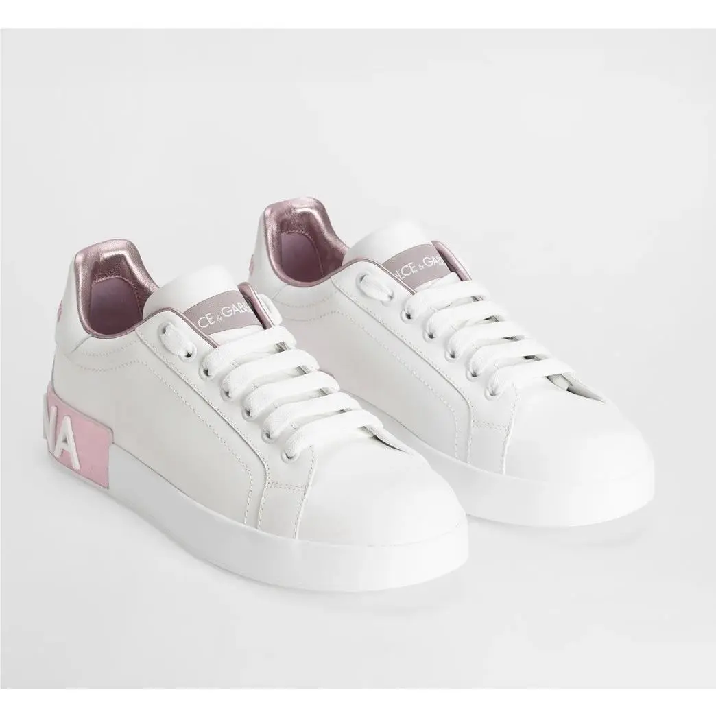 Dolce Gabbana Portofino Sneakers Women`s White Pink Size US 11/EU 41