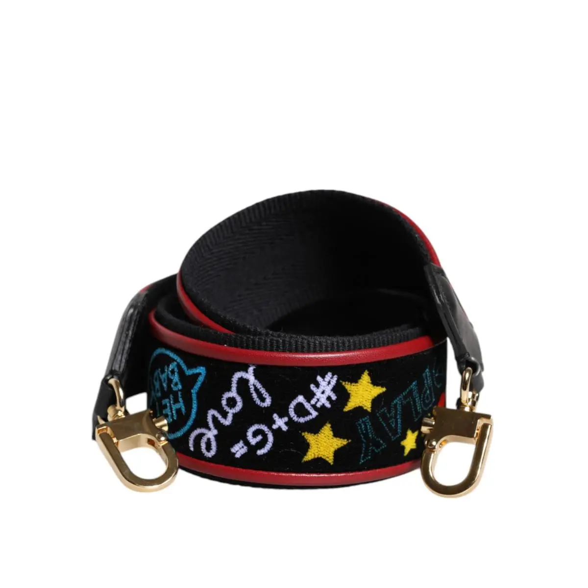 Dolce Gabbana Black Cotton Printed Bag Shoulder Strap