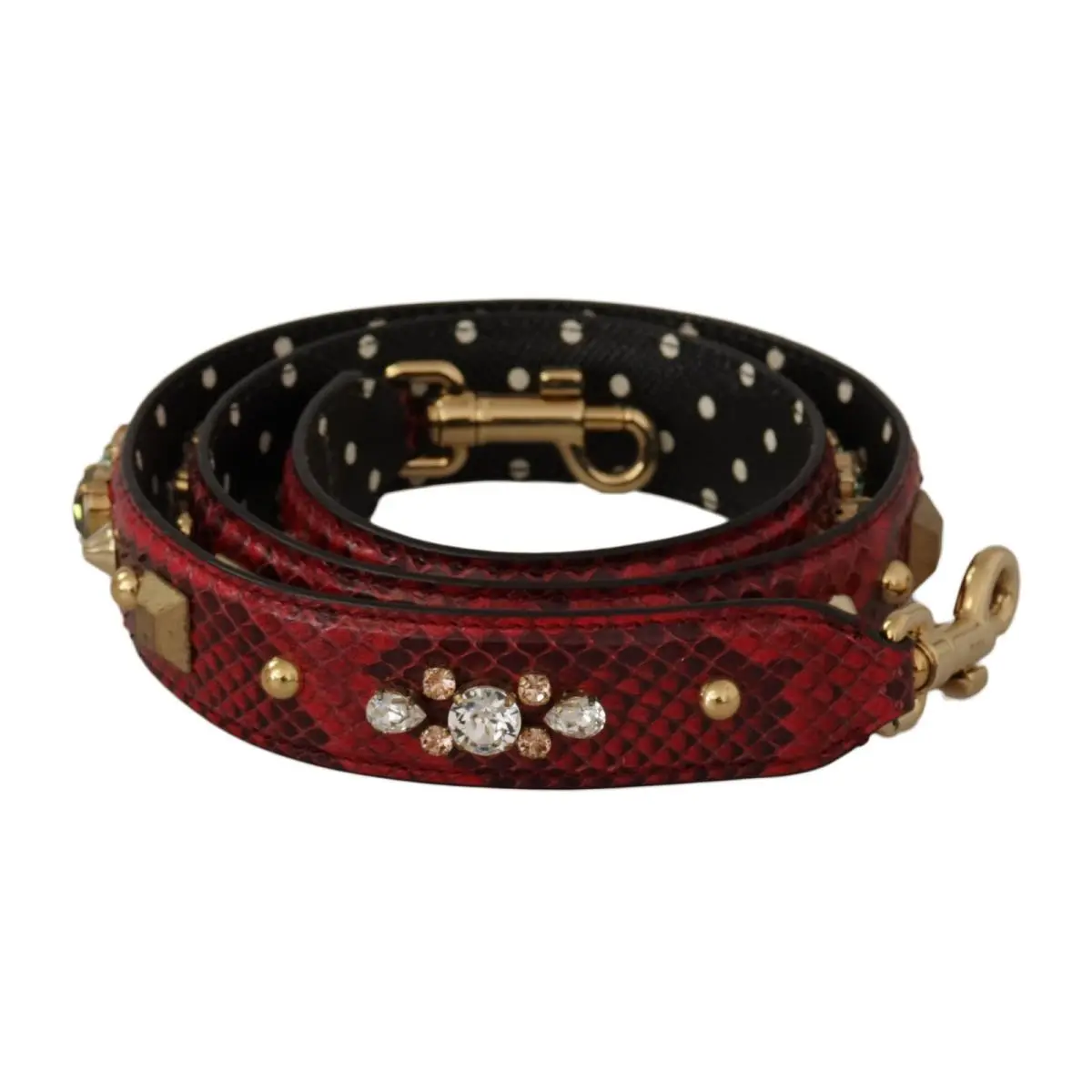 Dolce Gabbana Red Python Leather Crystals Reversible Shoulder Strap - BEL8742