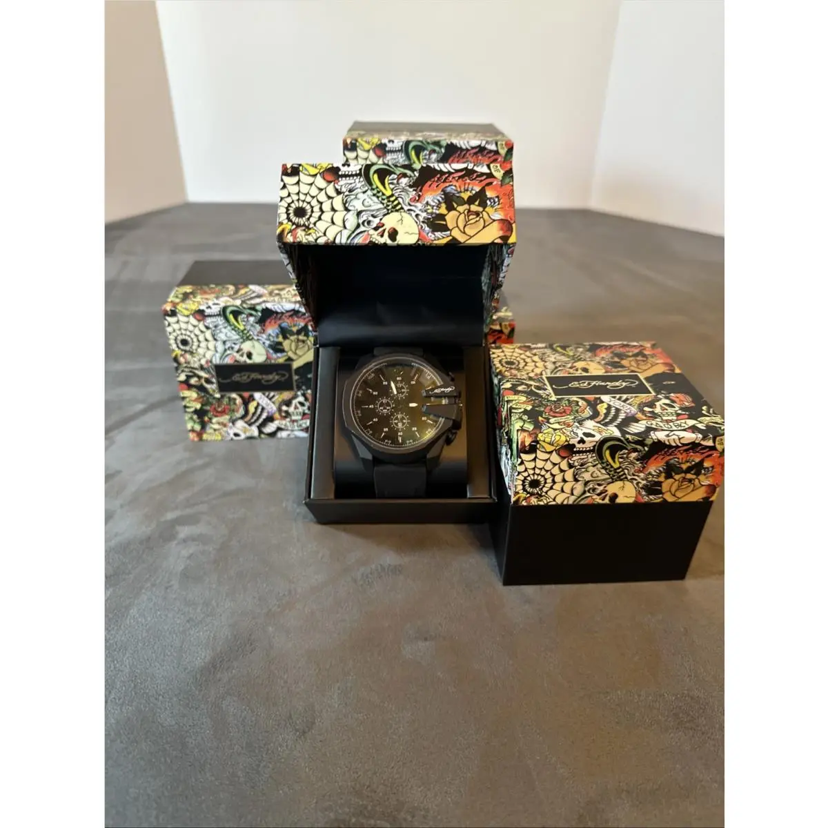 Ed Hardy Watch Black Matte Silicone Strap Sunray Dial