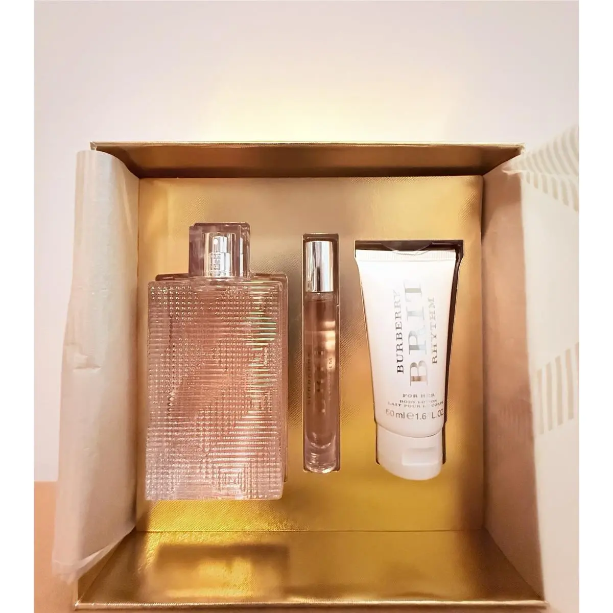 Burberry Brit Rhythm 3oz Edt+ 7.5 Roll On+ 1.6 Oz Body Lotion Gift Set