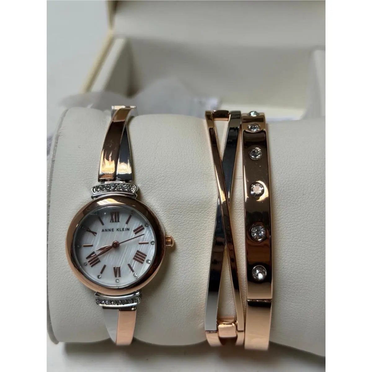 Anne Klein Watch Women 26mm Rose Gold Silver Tone Mop Dial Bracelet