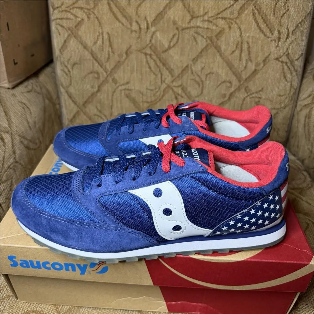 Saucony Jazz Low Pro Stars Stripes Usa Flag Sneakers Men`s Size 13 S70427-2