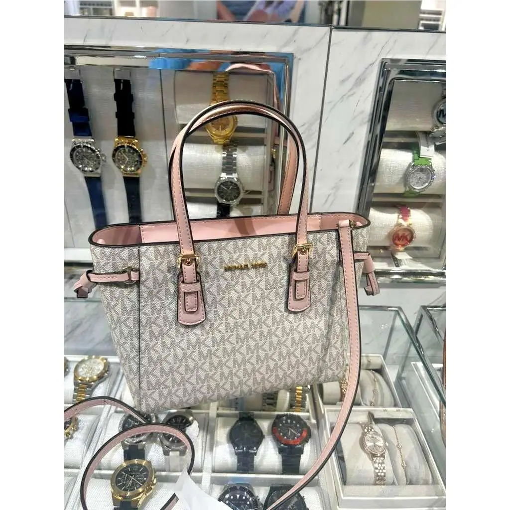 Voyager Women XS Logo Top Zip Convertible Tote MK Bag Handbag Purse POWDER BLUSH MULTI by Michael Kors
