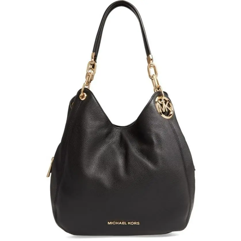Michael Kors Lillie Black Leather Gold Chain Large Shoulder Tote Bag