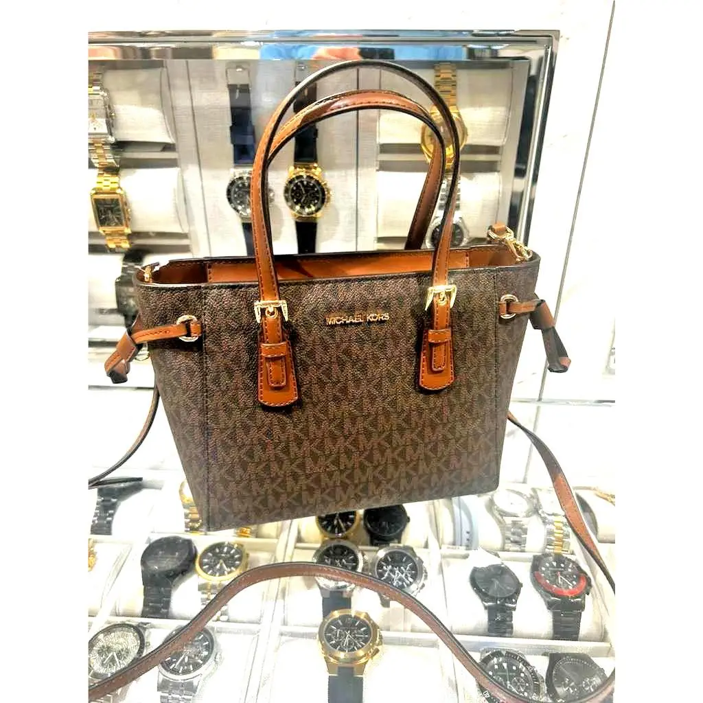 Voyager Women Extra-small Logo Top Zip Convertible Tote Bag Brown by Michael Kors